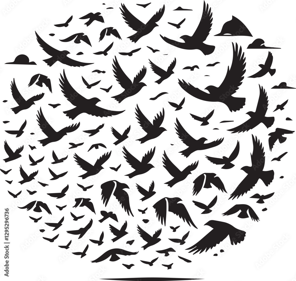 Fototapeta premium bird set silhouette vector, set of black silhouettes of animals vector illustration, bird vector illustration isolated on white and black background