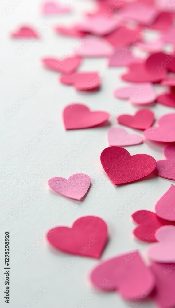 Obraz premium Close-up of heart-shaped confetti on clean white surface, anniversary, Celebration, wedding