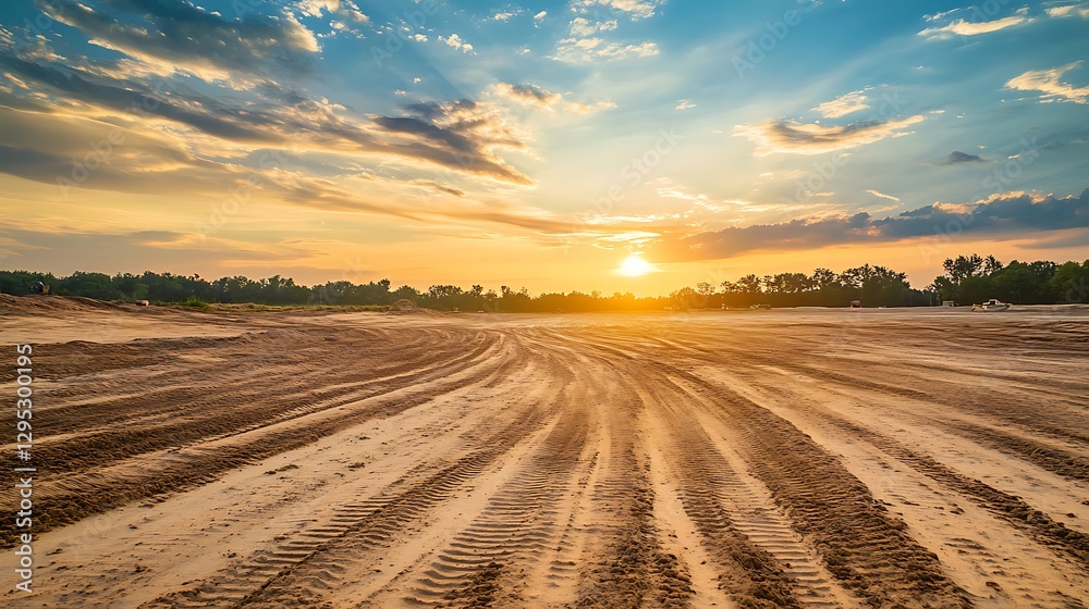 Fototapeta premium a sunset over a sandy field
