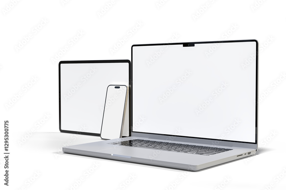 3D Realistic laptop, tablet and smartphone digital device mockup with blank screen isolated on background. Mockup technology empty display template for ui, ux, app, ads and website presentation 3D Realistic laptop, tablet and smartphone digital device mockup with blank screen isolated on background. Mockup technology empty display template for ui, ux, app, ads and website presentation