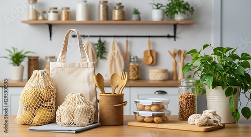 Bright Eco-Friendly Kitchen with Sustainable Products & Natural Decor photo