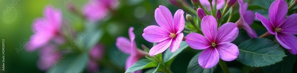 Close-up of vibrant purple flowers and green leaves in full bloom, close-up, vibrant, purple Close-up of vibrant purple flowers and green leaves in full bloom, close-up, vibrant, purple