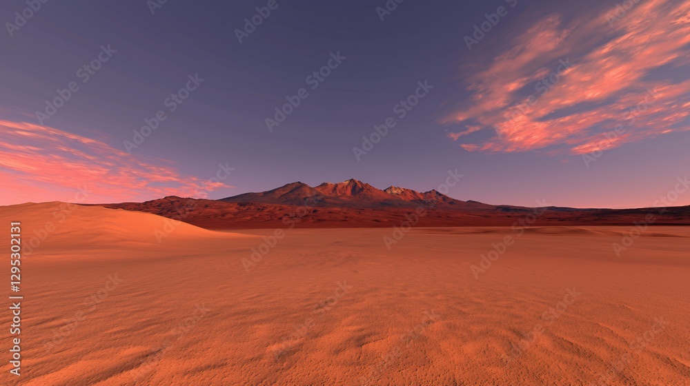 Red Desert Landscape at Sunset with Distant Mountains Red Desert Landscape at Sunset with Distant Mountains