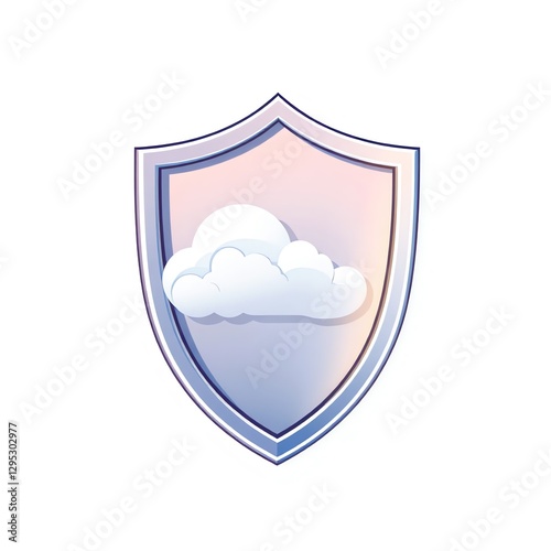 an image of a shield with a cloud on it, there is a cloud in the middle of a shield on a white background photo