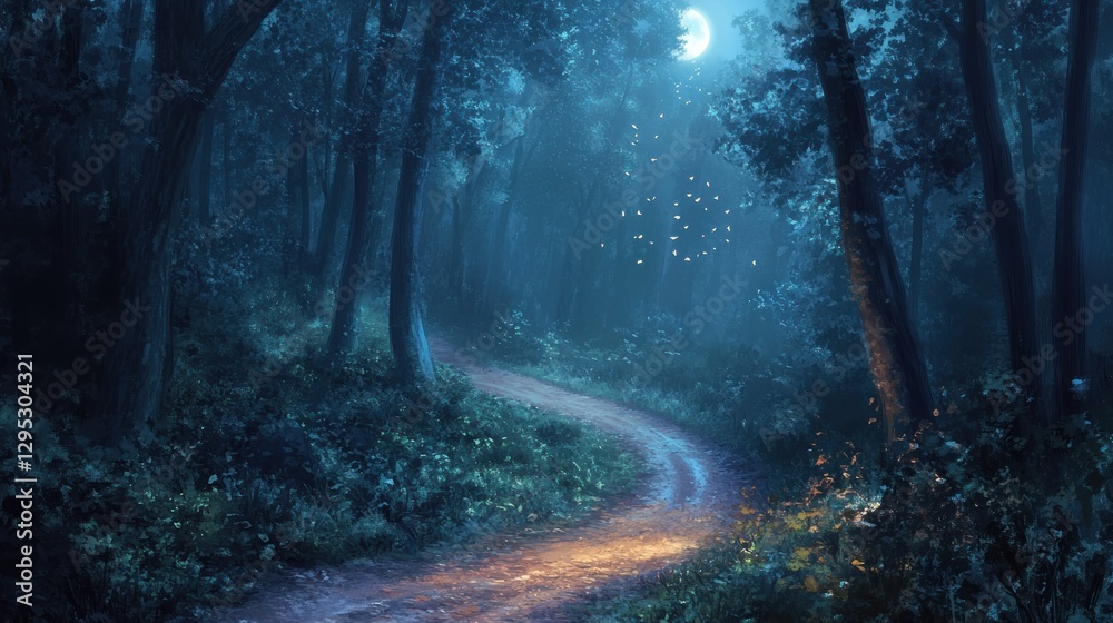 Obraz premium Enchanted Moonlight Forest Path