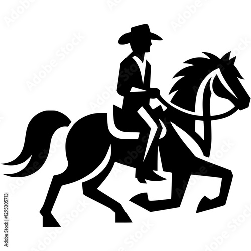 Tattoo emblem of Sheriff cowboy in a hat gallops on horseback in monochrome. Engraving minimalistic vector in black ink drawing on transparent background
