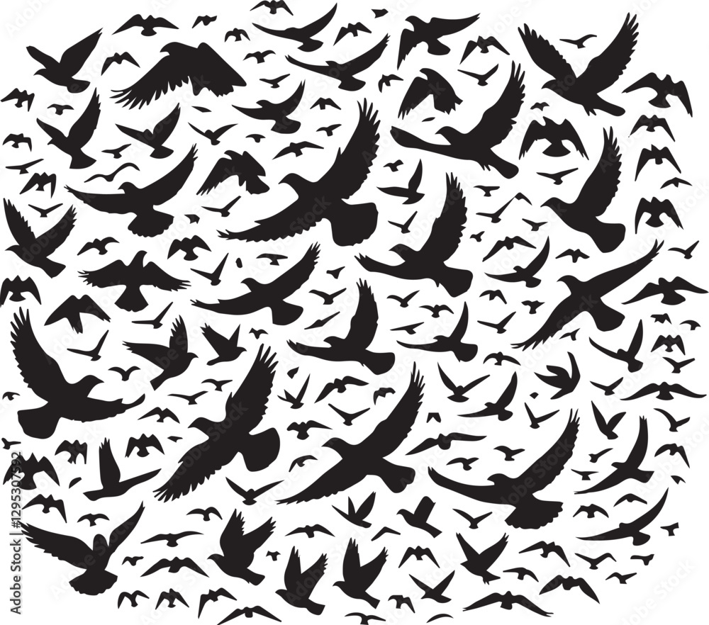 Fototapeta premium bird set silhouette vector, set of black silhouettes of animals vector illustration, bird vector illustration isolated on white and black background