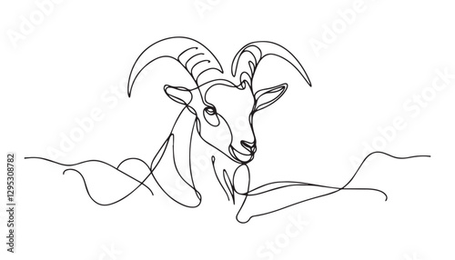 Continuous one single minimal line drawing goat