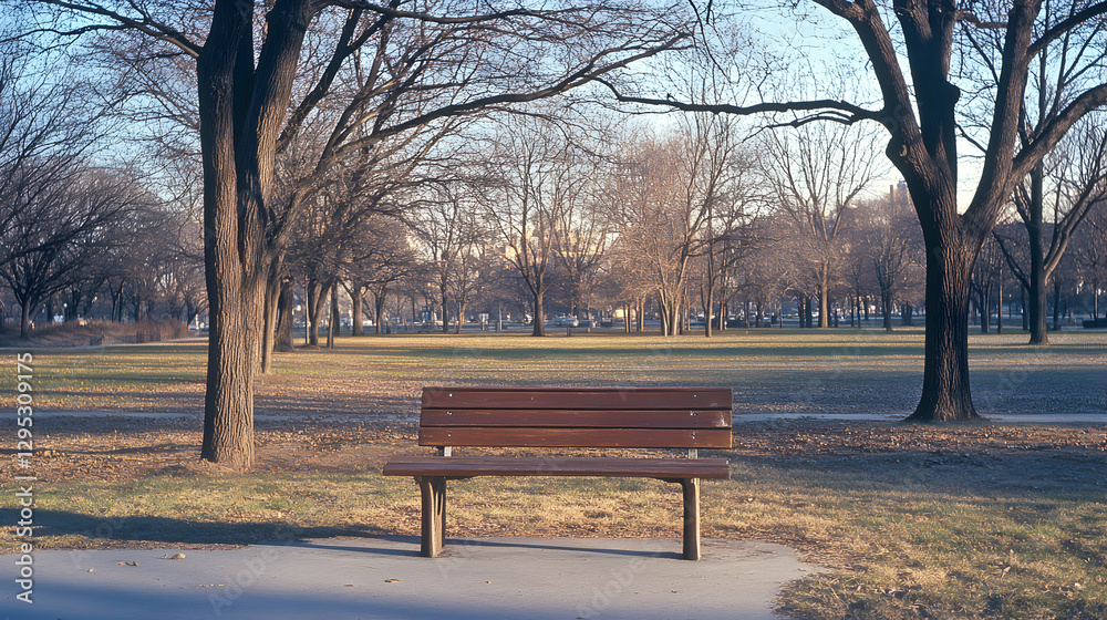 A Serene Park Bench Scene, Capturing the Quiet Beauty of Nature in an Urban Setting on a Calm Day in Late Autumn or Early Spring A Serene Park Bench Scene, Capturing the Quiet Beauty of Nature in an Urban Setting on a Calm Day in Late Autumn or Early Spring