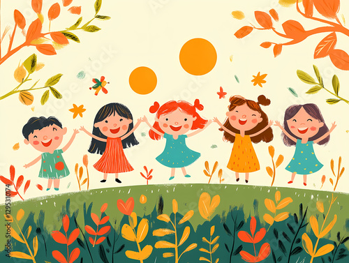 Happy Children on the Grass(Children's Day)