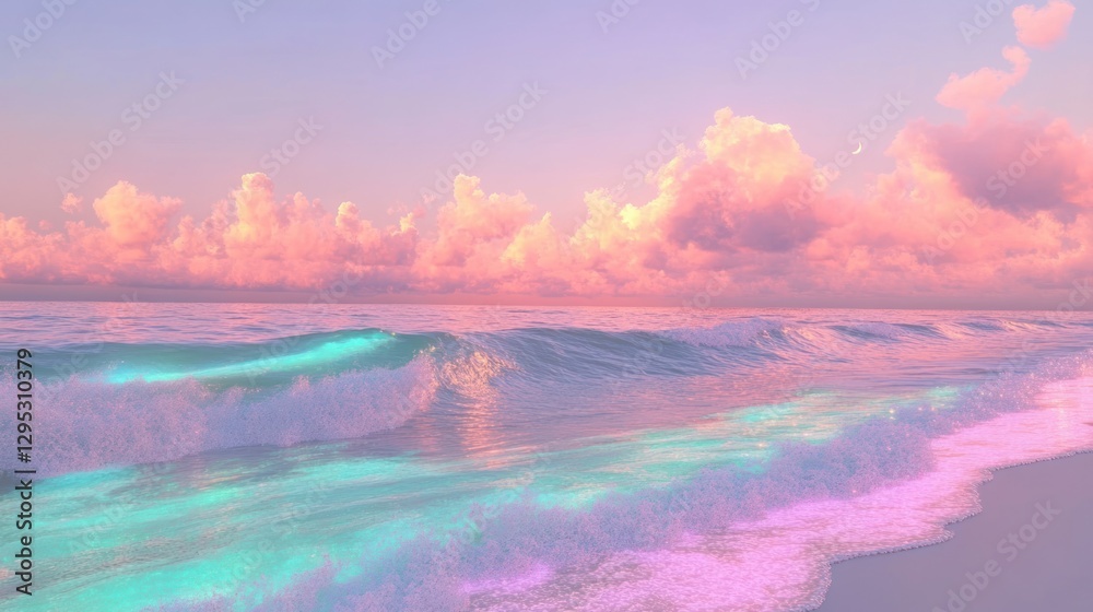 Fototapeta premium Pastel Paradise: Dreamy Beach Sunset