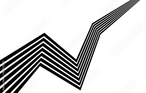 Black on white abstract perspective line stripes with 3d dimensional effect, optical art illusion lines
