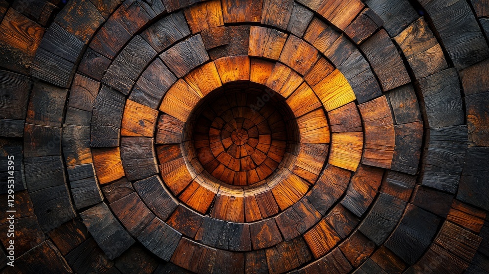 Fototapeta premium Intricate circular wood pattern highlighting warm tones and textures in a stunningly detailed design composition