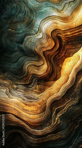 Wallpaper Mural Abstract swirling patterns of rich earth tones and teal hues in textured organic forms of fluid motion Torontodigital.ca