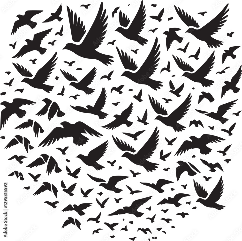 Fototapeta premium bird set silhouette vector, set of black silhouettes of animals vector illustration, bird vector illustration isolated on white and black background