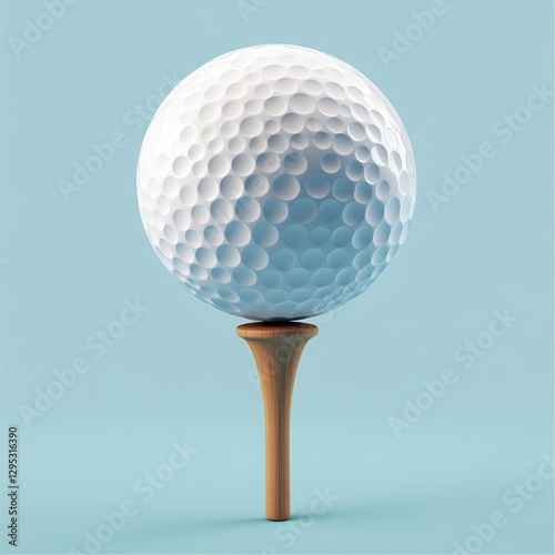 3D Cartoon Style Golf Ball Resting on Wooden Tee Design