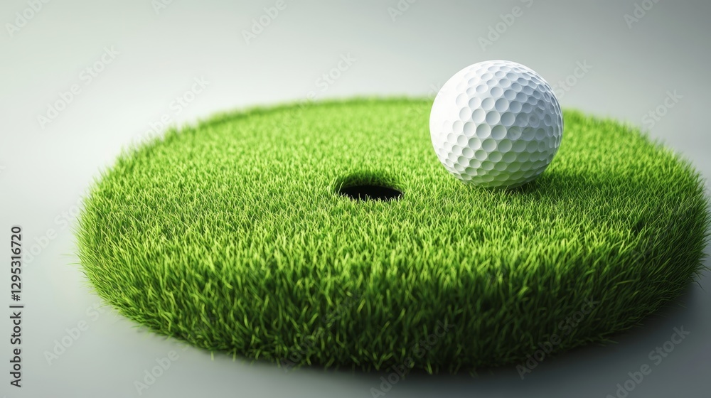 Creative 3D Icon of Golf Ball Resting Near Hole on Green Grass Creative 3D Icon of Golf Ball Resting Near Hole on Green Grass