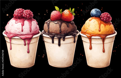 Decadent Ice Cream Cups: Rich Flavors with Drizzles and Toppings