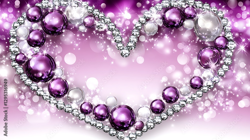 Purple heart, pearl, sparkle, bokeh background Purple heart, pearl, sparkle, bokeh background