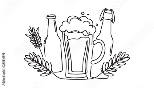 Continuous one single minimal line drawing beer