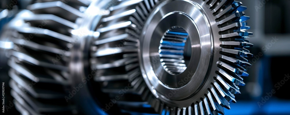 Fototapeta premium Close Up Metal Gear System with Intricate Tooth Design Manufacturing Precision for Industrial Use