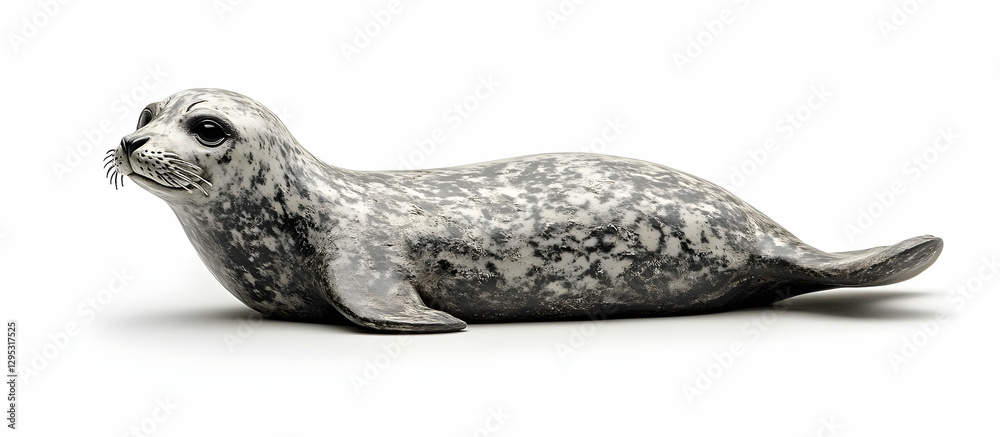 Obraz premium Adorable Harbor Seal Pup Lounging on a Pristine White Background, A Study in Grace and Innocence, capturing the essence of marine wildlife in exquisite detail