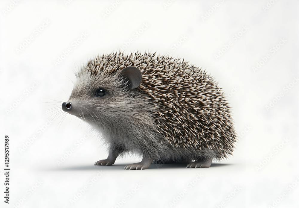 Obraz premium Adorable Hedgehog Portrait, A Captivating Close-Up of a Spiky Mammal on a Clean White Background, Showcasing its Unique Charm and Detailed Texture