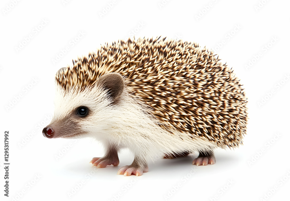 Obraz premium Adorable Hedgehog Portrait on White Background, Capturing the Charm of a Spiky Friend in High Detail, High Resolution Studio Shot High quality photo