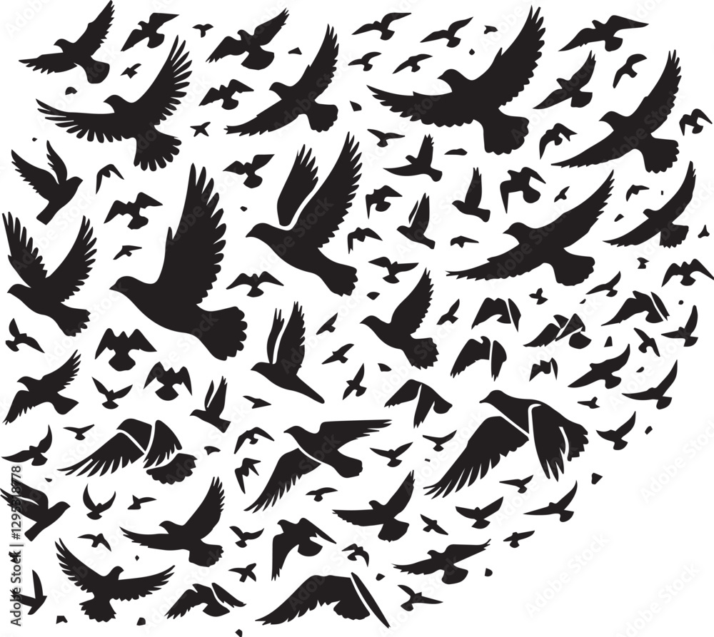 bird set silhouette vector, set of black silhouettes of animals vector illustration, bird vector illustration isolated on white and black background