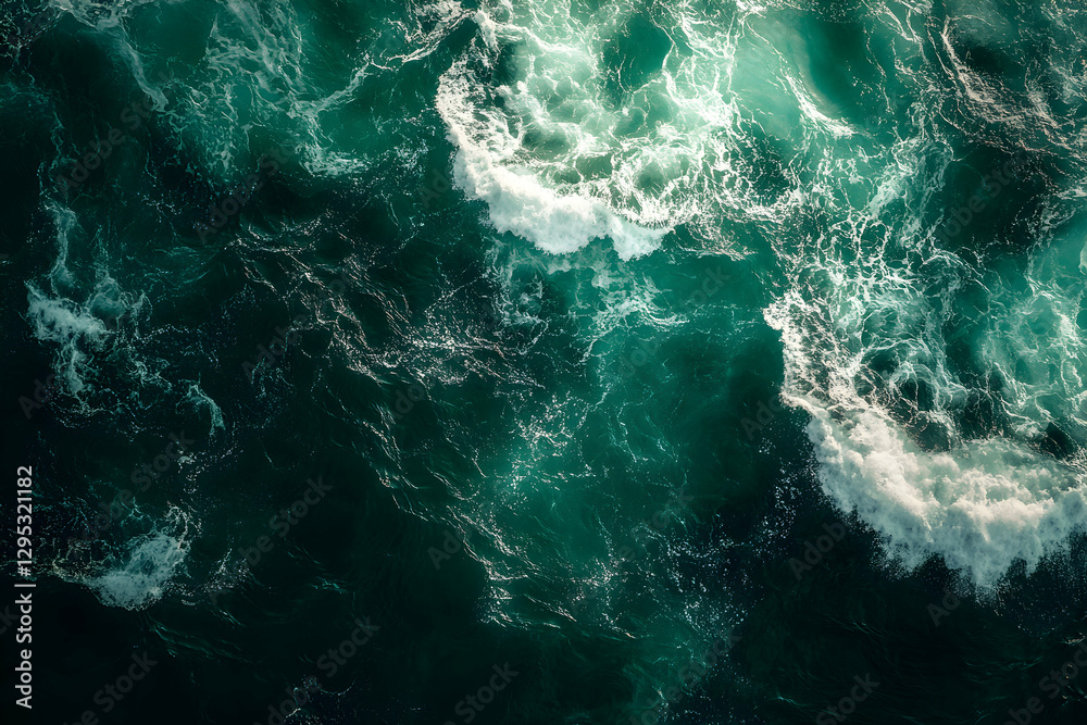 Obraz premium Aerial view of the mesmerizing ocean waves, capturing the turbulent beauty and dynamic energy of nature's powerful display from above