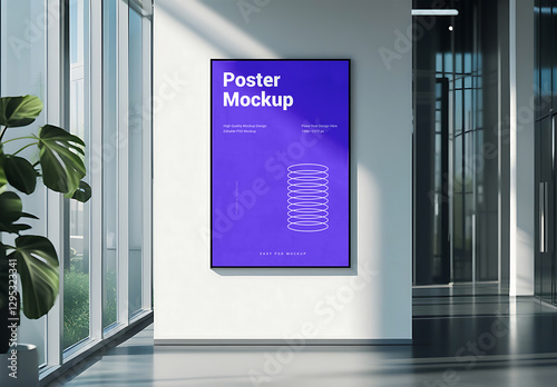 Poster Frame Image Mockup inside Metalic Elevator with Generative Ai