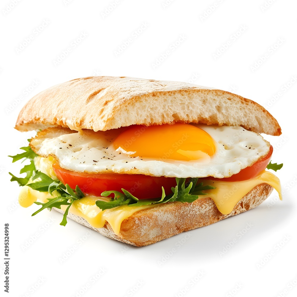 A delicious sandwich with fried egg tomato and greens A delicious sandwich with fried egg tomato and greens