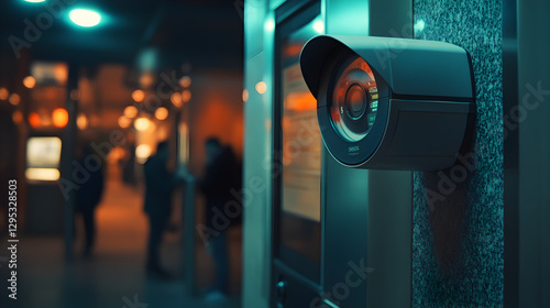 night-vision security camera shot of an empty highway overpass with occasional traffic passing by  photo