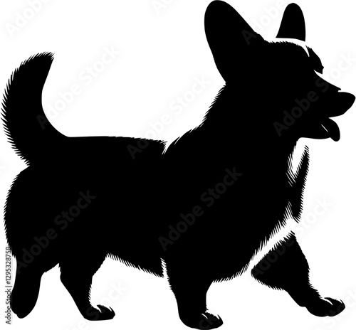 Vector image of a corgi silhouette in a playful stance on a transparent background