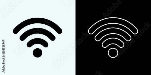 Stylized Wi-Fi icon with signal waves in two variants: black on light and white outline on black