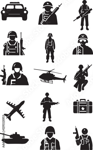 Military Icons Set, silhouette