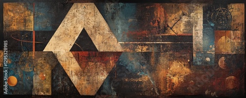 Abstract geometric artwork featuring bold shapes and a vibrant color palette in a modern style