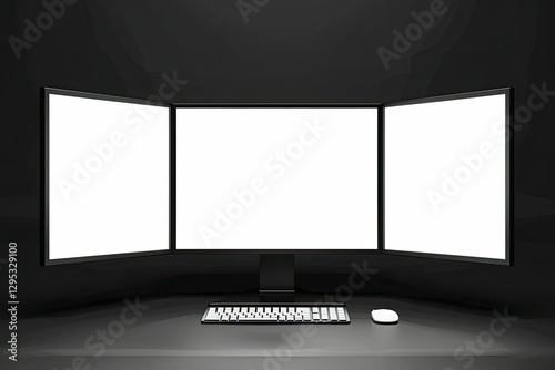 Realistic Computer Screen Mockup Computer Display on Three Sides with Blank Screen