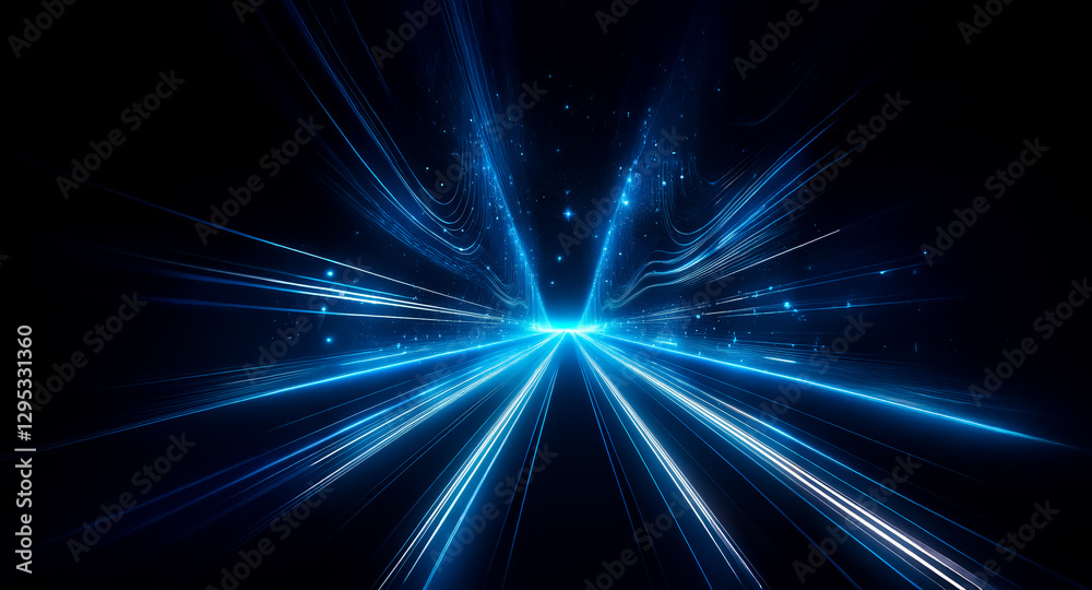 Abstract blue light streaks radiate from a central point against a dark backdrop, creating a sense of speed and energy with a digital aesthetic. Abstract blue light streaks radiate from a central point against a dark backdrop, creating a sense of speed and energy with a digital aesthetic.