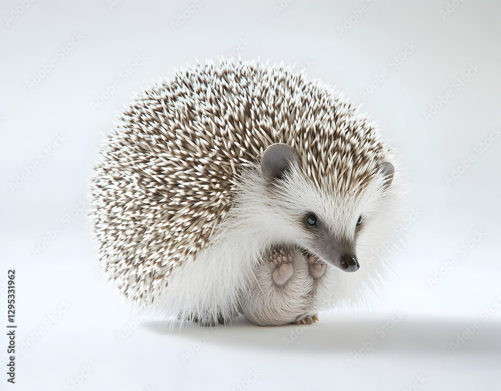 Obraz premium Close-up of Adorable African Pygmy Hedgehog on White Background with Cute Facial Expression and Spiky Quills, Perfect for Animal Lovers and Wildlife Enthusiasts