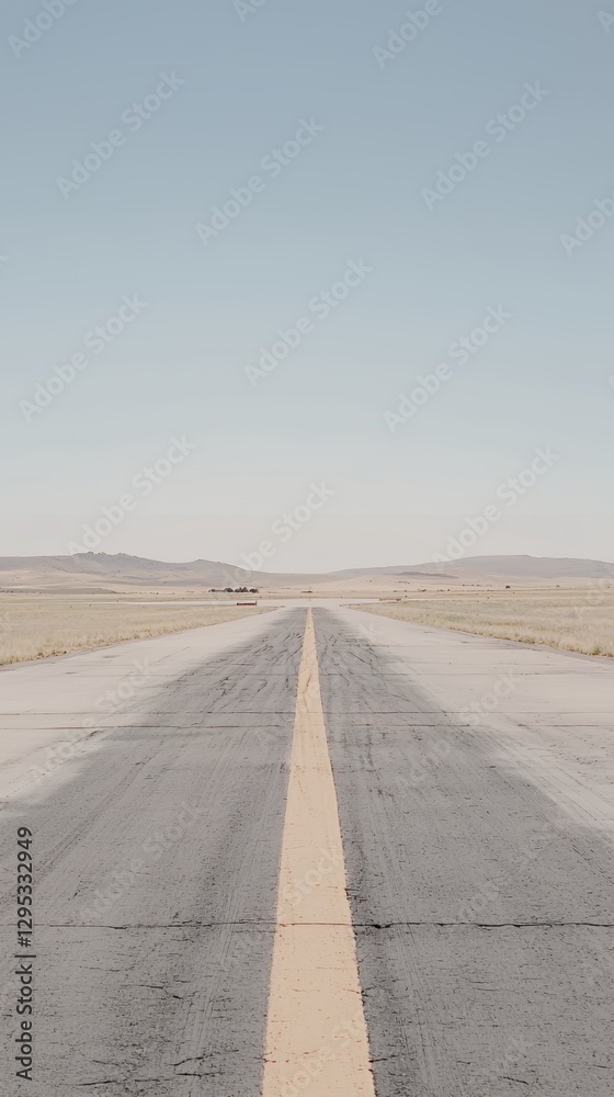 Endless Desert Highway: A Straight Road Vanishing into the Horizon under a Clear Blue Sky