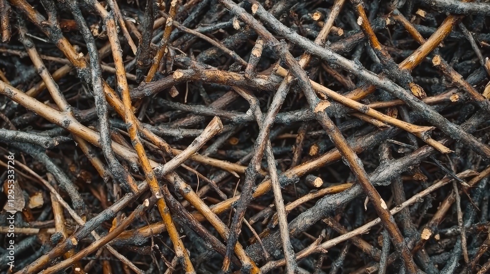 Detailed Image of a Tangled Pile of Dry Twigs and Branches for Natural Resource Projects and Designs