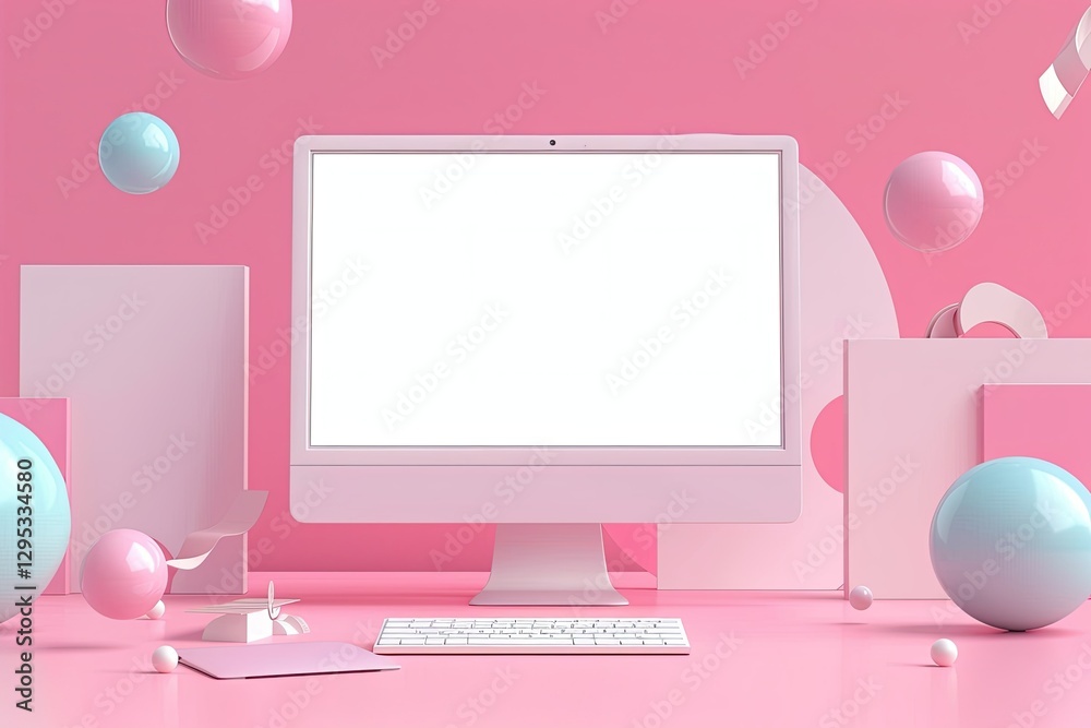 High Quality Image of Mockup of Computer and Slides Floating High Quality Image of Mockup of Computer and Slides Floating
