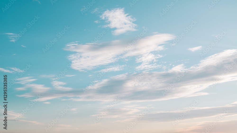 Obraz premium Serene Sky with Clouds: A breathtaking view of a serene sky adorned with fluffy, white clouds.