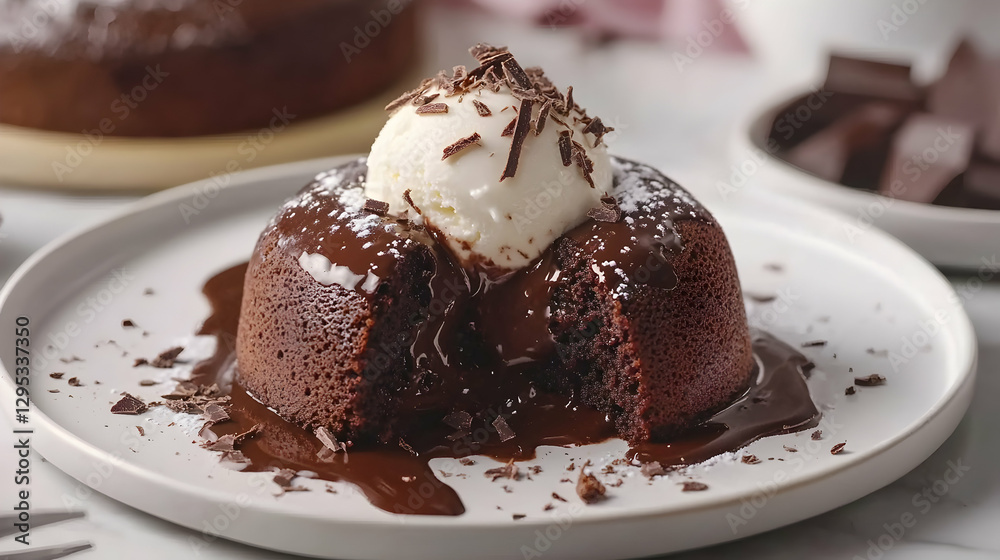 Delicious Chocolate Fondant with Vanilla Ice Cream and Chocolate Shavings Delight Delicious Chocolate Fondant with Vanilla Ice Cream and Chocolate Shavings Delight