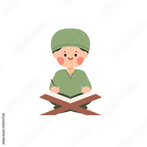 Studying Quran 2 Boy in Green Hat Reading Quran