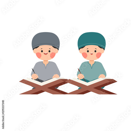 Studying Quran 2 Boys with Hats