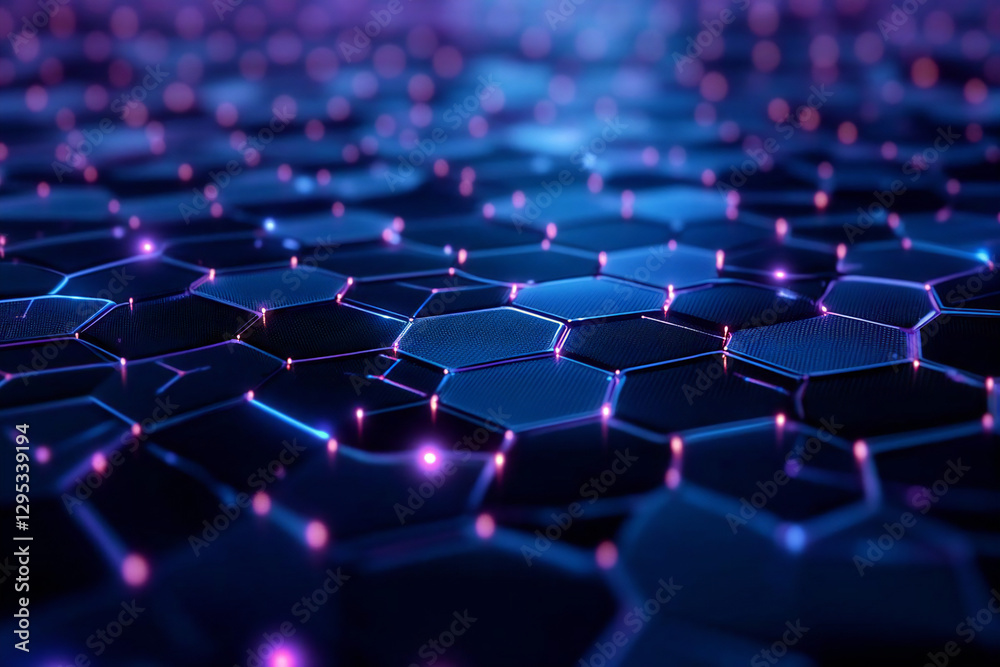 Obraz premium 近未来の輝く六角形ネットワークとデジタル空間