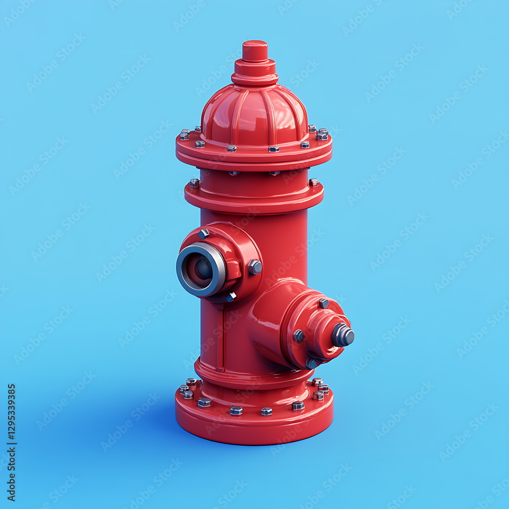 Red fire hydrant, studio shot, blue background, safety Red fire hydrant, studio shot, blue background, safety