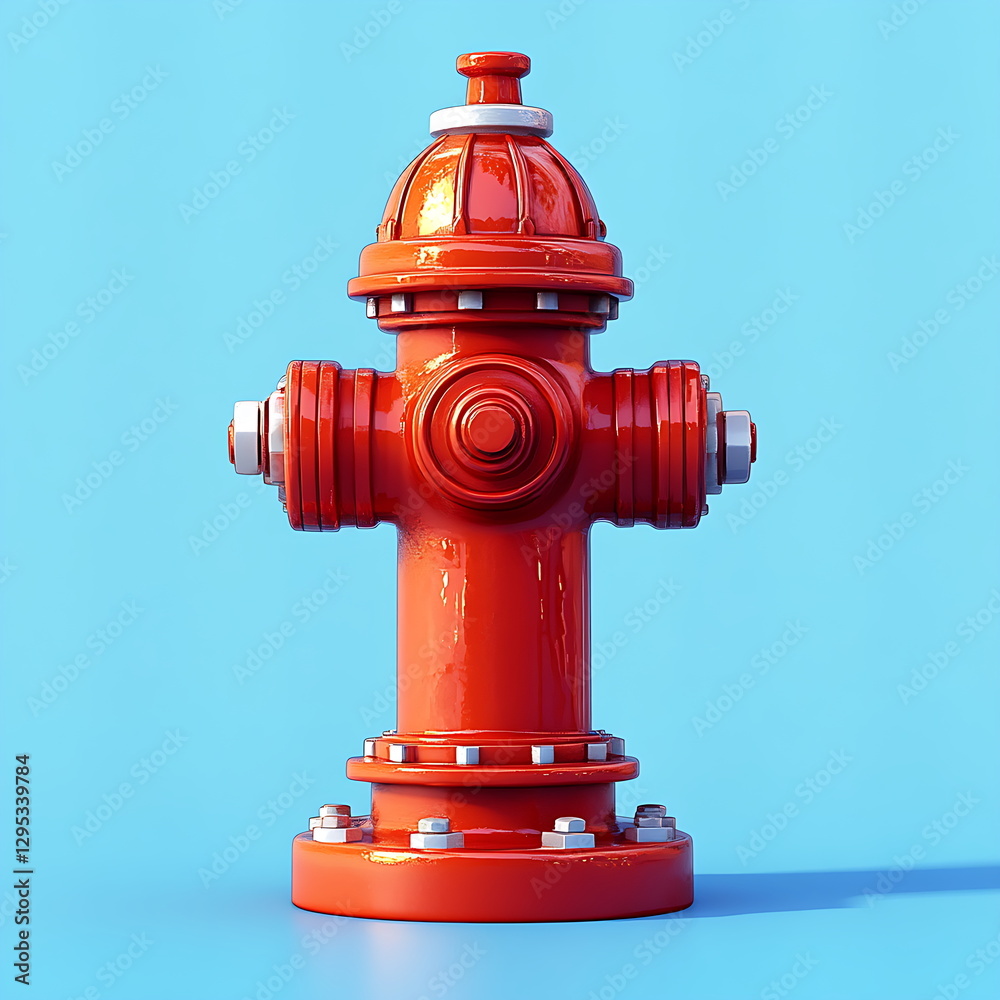 Red fire hydrant, studio shot, blue background, safety Red fire hydrant, studio shot, blue background, safety